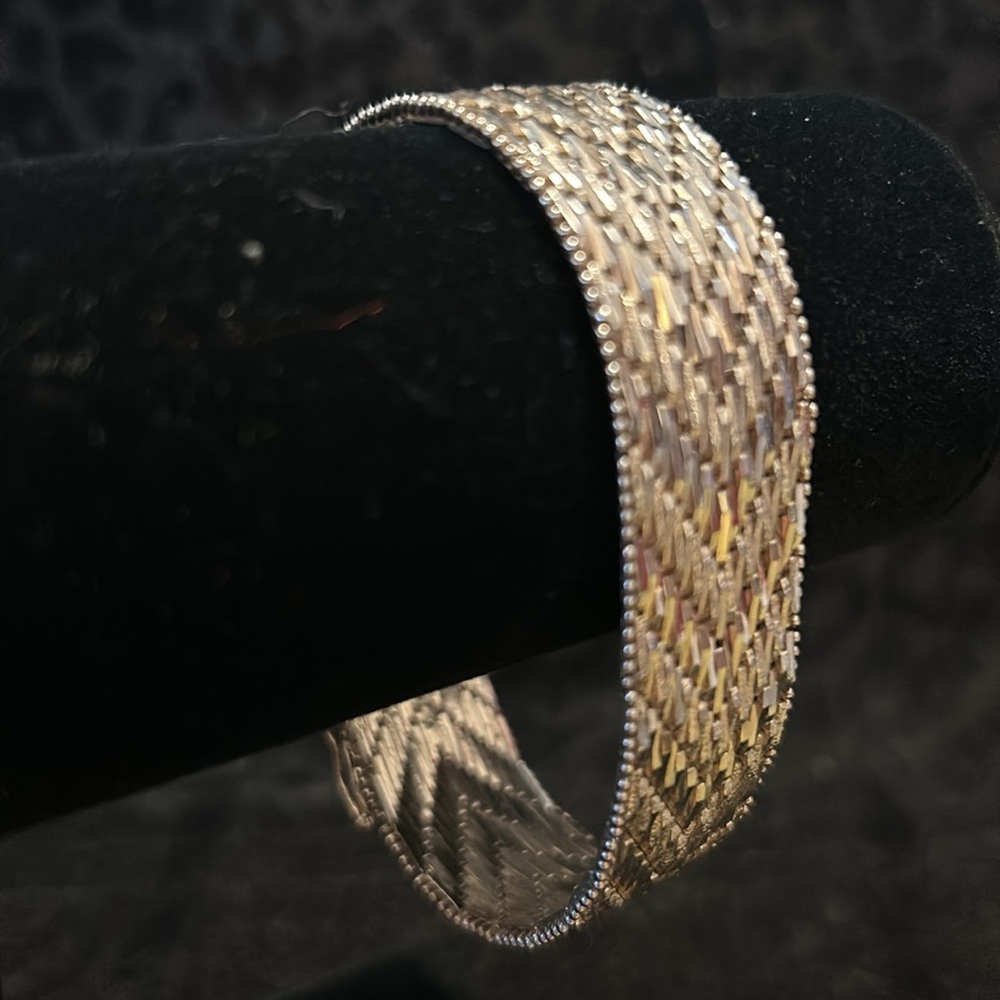 Milor Italy Sterling Silver Large Open Diagonal Weave Bracelet.